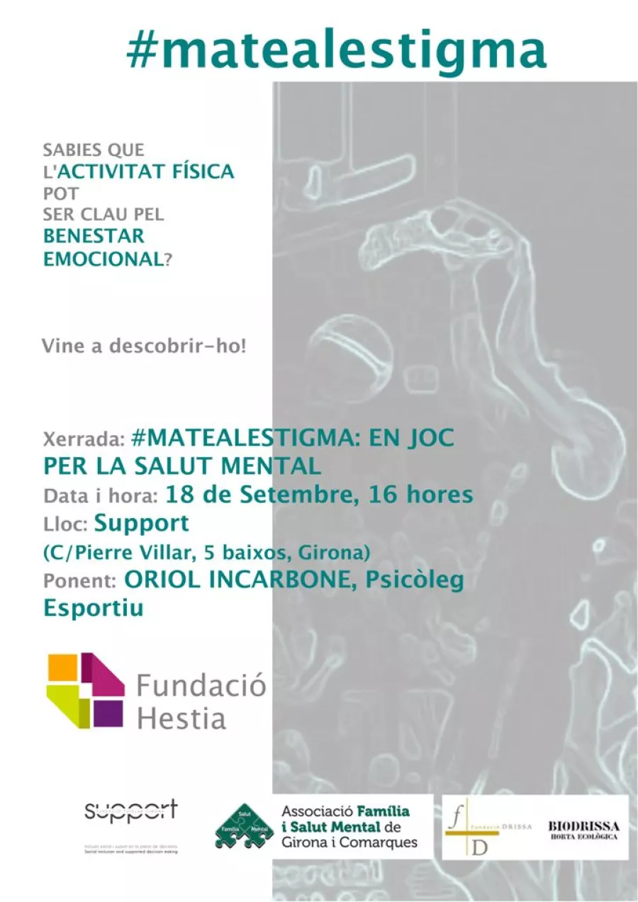 "#Matealestigma: en joc per la salut mental”, conferència a Support el 18 de setembre